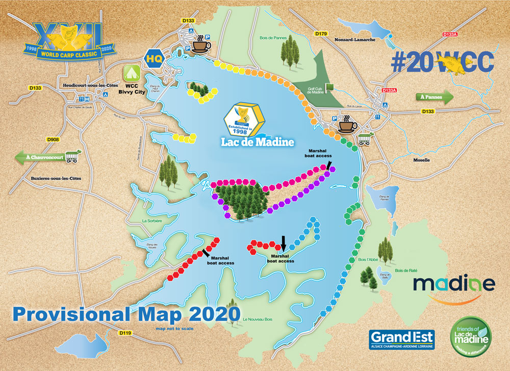 WCC Map & Swims World Carp Classic 2020 event lac de Madine